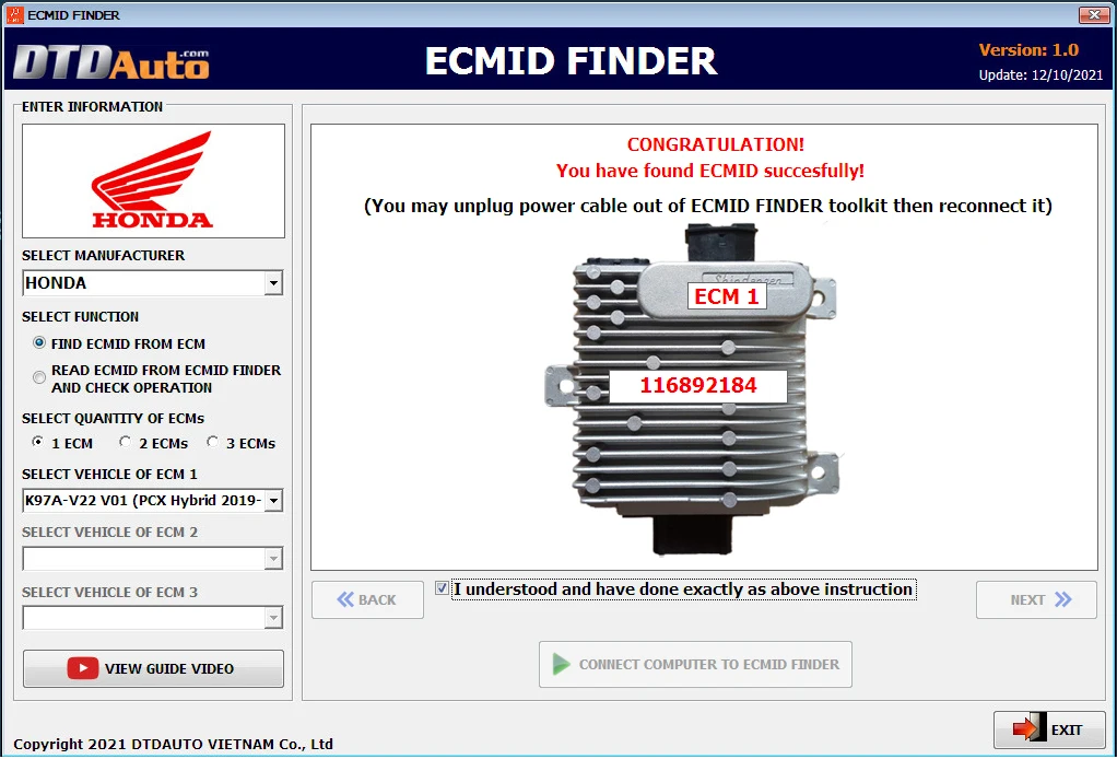 DTDAuto Vietnam ECMID FINDER - Toolkit used to found ECMID code inside ECM that no need to punch hard glue of ECM