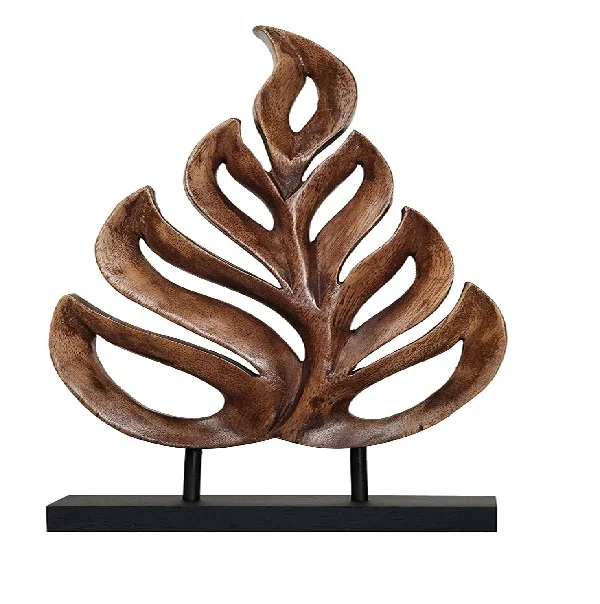 Leaf Shaped Wooden  Mango White Natural Brown Table Decoration Stand Rustic Love With Great Quality With Size  21x 23cm