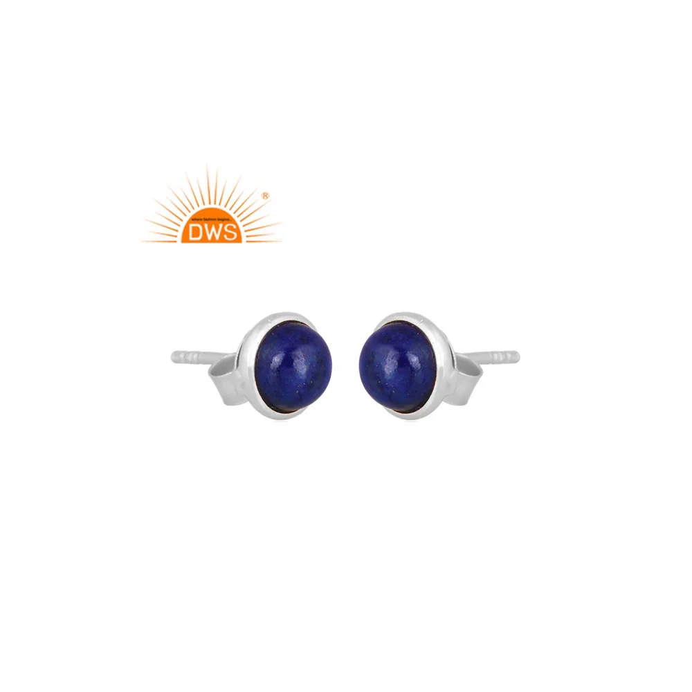 Best Selling Fine Sterling Silver Natural Lapis Lazuli Gemstone Stud Earring Custom Jewelry For Women Gift For Her