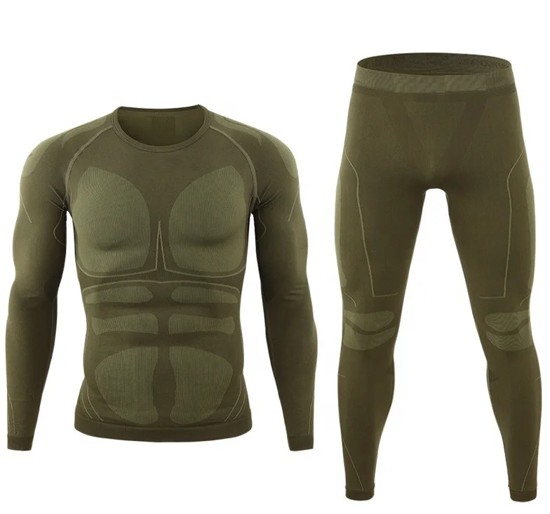 Winter Seamless Mens Compression Shirt Base Layer Ski Sports Set Thermal Underwear Quick Dry Warm Fitness Set