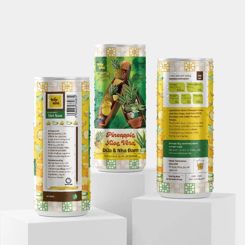 Вьетнамские тропические фрукты-ананас и сок алоэ вера, естественный вкус и хорошие продукты 240 мл в банке или OEM из Вьетнама