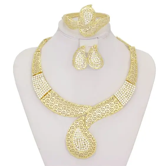 Hot Selling Exquisite Italian Craftsmanship  Brass Crystal Zircon and Pearl Necklace Made in India Fashion Jewelry Manufacturer