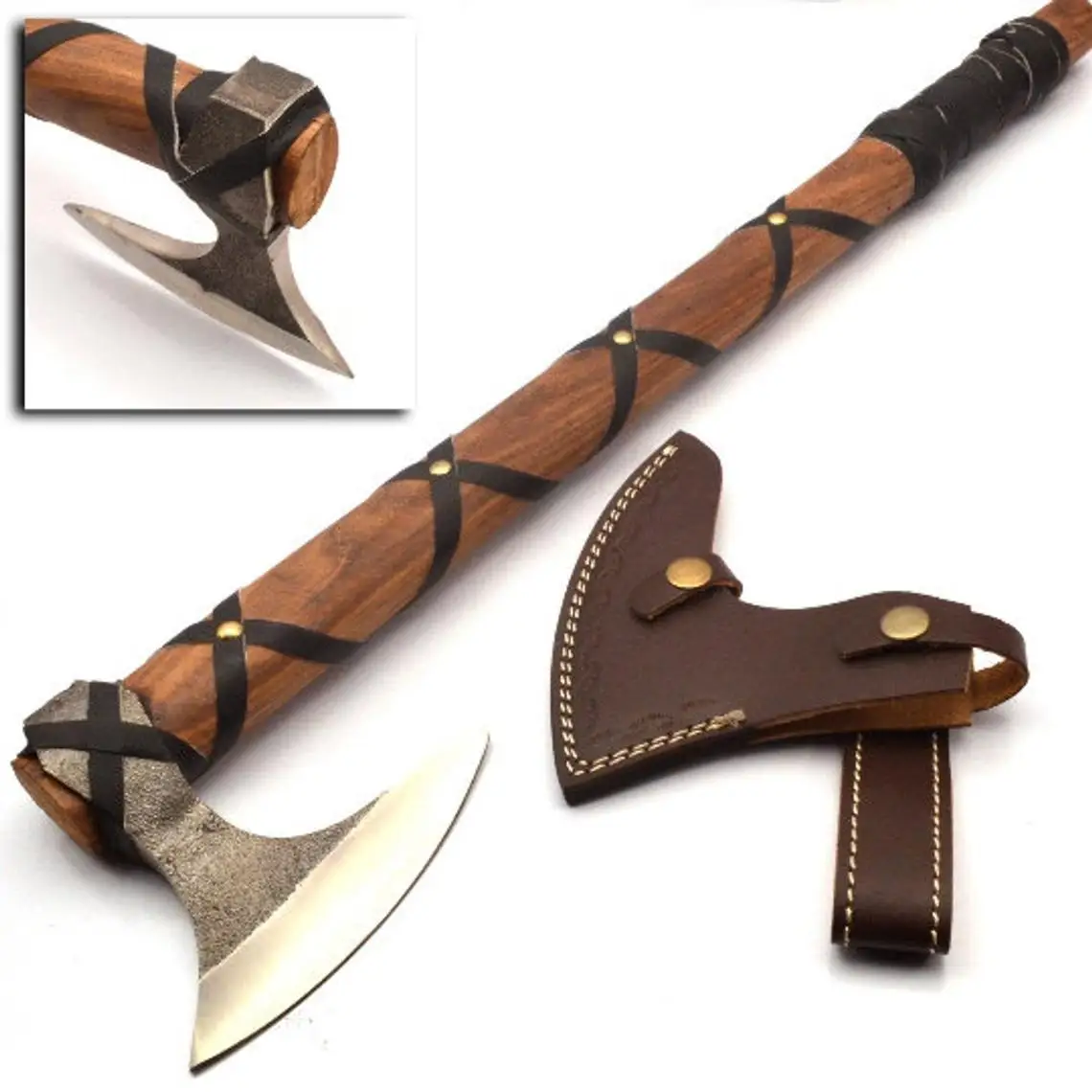 Custom Handmade Corban Steel Viking Camping Tamahawk Hatchet Axe With Wood Handle +Leather Sheath Christmas day Gift