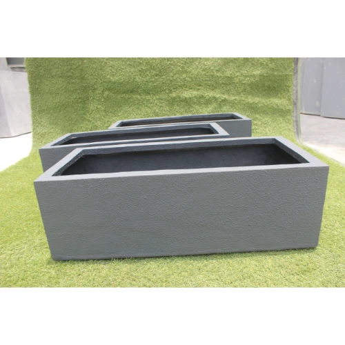Fiberglass Granite Stone finish grey wholesale look Rectangular planter at home garden office hotel airport mall gardening kit