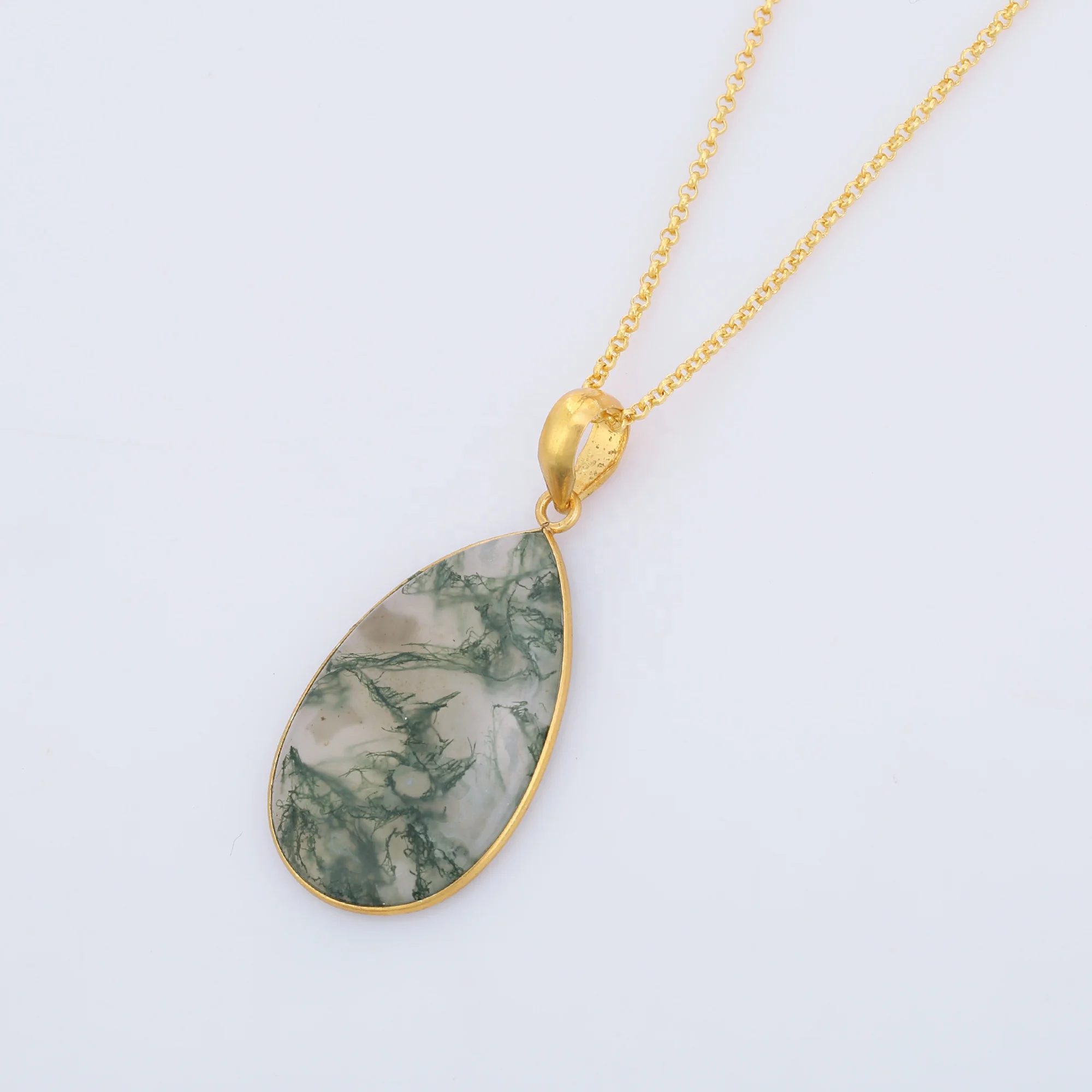 Hot Trendy Most Selling Moss Agate Original Unique Design Necklaces Made With 925 Sterling Silver For Women and Girls
