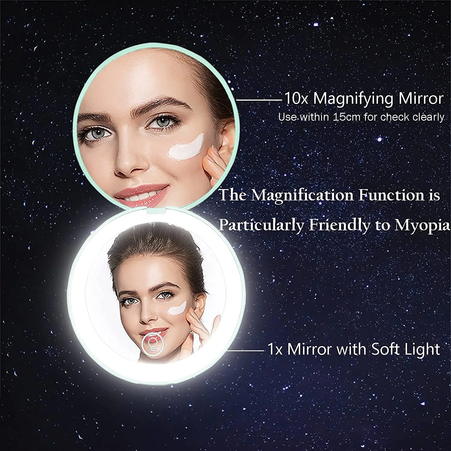 Beauty Outdoor Mini Small Personal Bag Led Makeup Pocket Compact Cosmetic Mirror Folding Hands Portable Travel Silver OEM Box