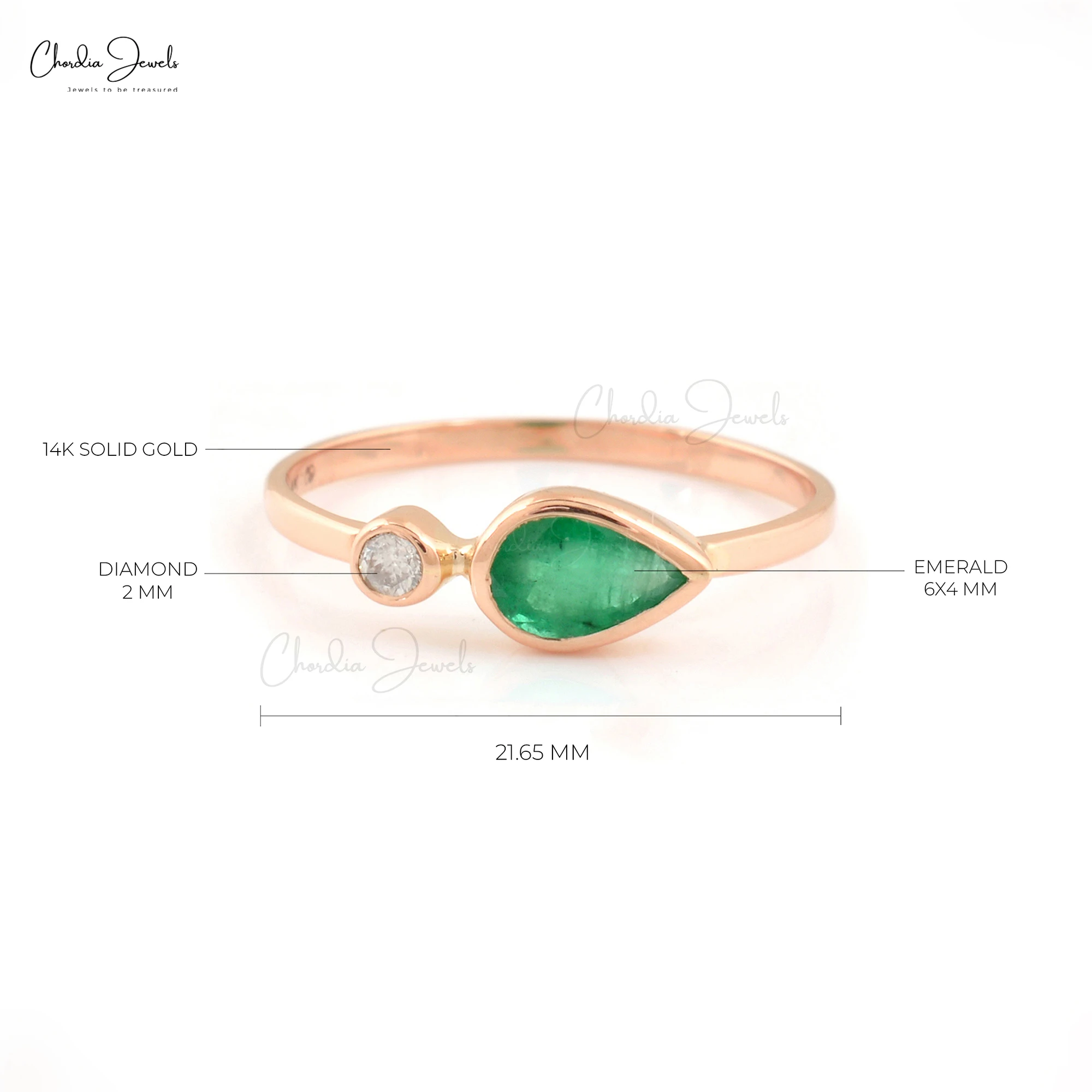 Top Wholesale Supplier 6x4mm Green Emerald Gemstone Bezel Set Ring With G-H Quality Diamond 14k Rose Gold Wholesale Fine Jewelry
