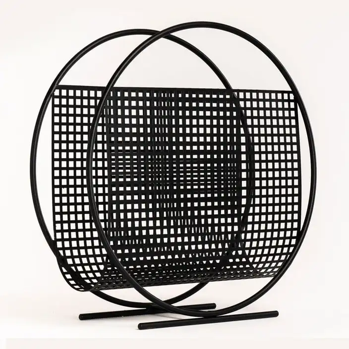 Contemporary Black Metal Magazine Organizer Modern Style Leather Holder for Stylish Office Storage Shape Magazine Organizer