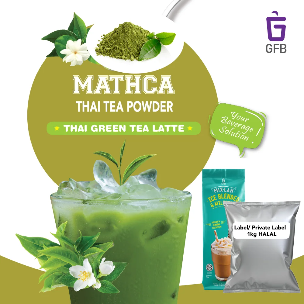 Best Selling Halal Beverage Premium Instant Smooth Authentic Sweet Thai Matcha  Green Tea Powder 1kg for Bubble Tea store