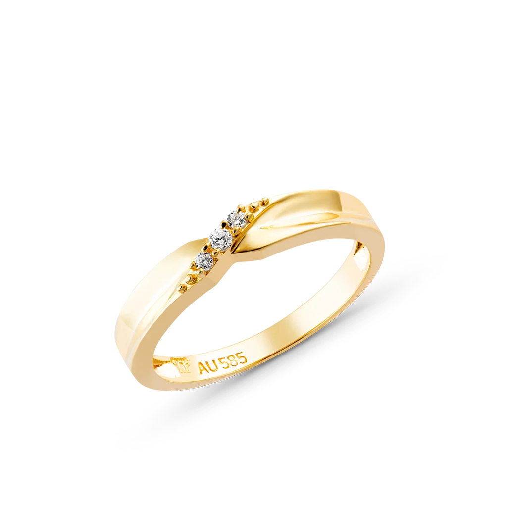 Korean style gold wedding rings for couple with cubic zirconia stone HTJ Brand Vietnam Manufacturer NC592B