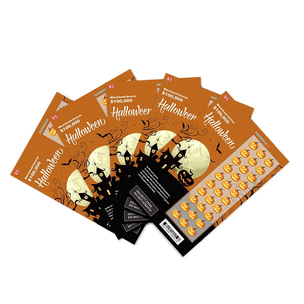 Halloween lottery scratch tickets Opaque double-sided printing Legal Gambling Lottery Online Custom  scratch off lottery tickets