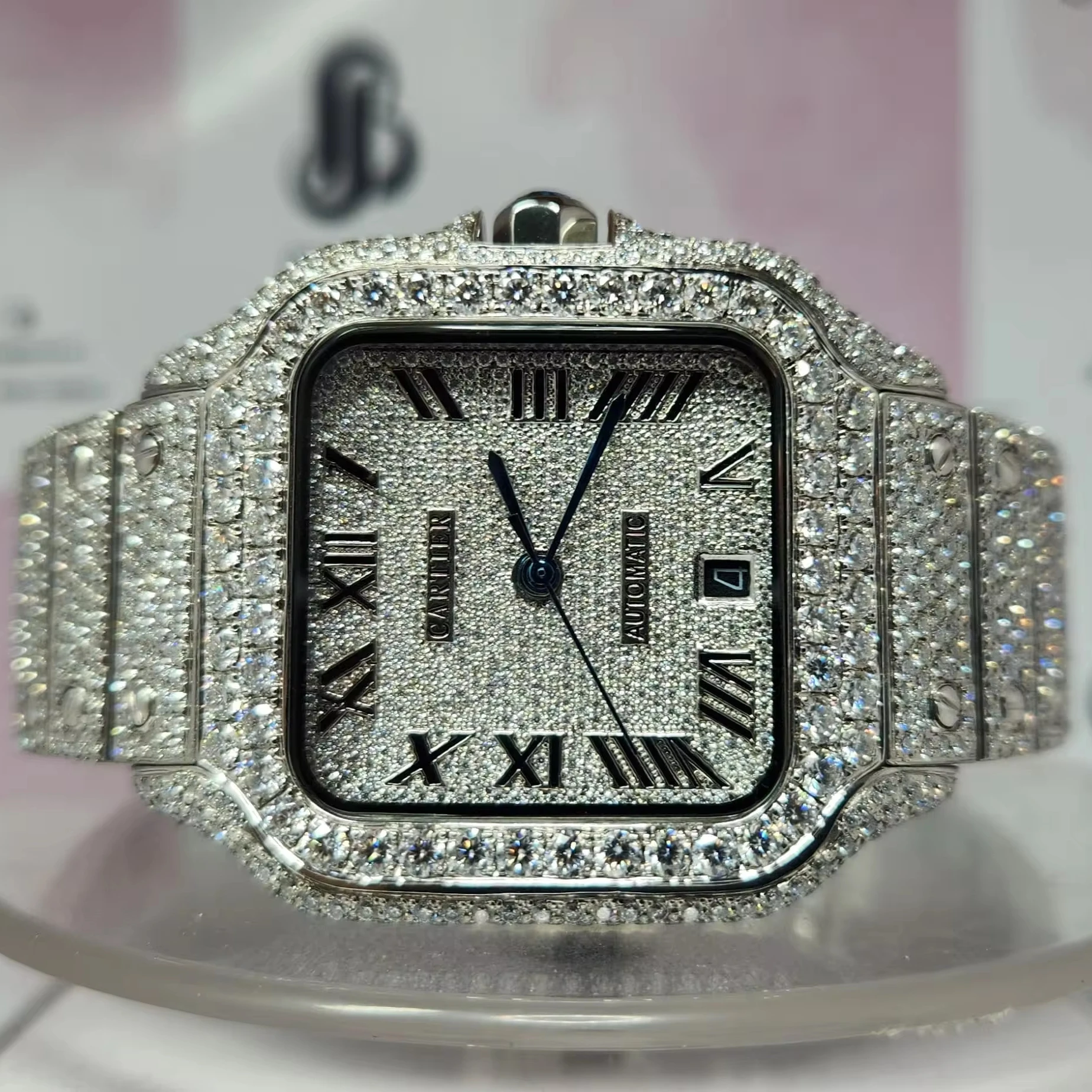 Роскошные унисекс из нержавеющей стали аналоговые VVS прозрачные Moissanite бриллианты в стиле хип-хоп наручные часы Бесплатная доставка