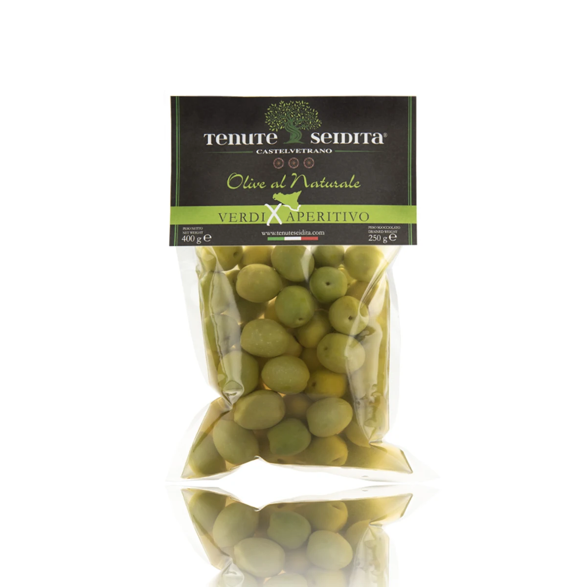 Best Italian table green olives Nocellara hand-picked in brine 250g bag gourmet