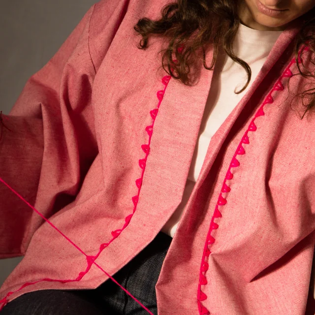 Linen Kimono Handcrafted pink for women with handmade embroidery made in Italy italian design sustainable Summer and Spring