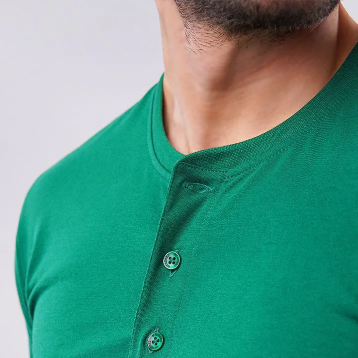 Male Short Sleeve Cotton Custom Logo Henley Collar Button Waffle Knitted Men Blank T Shirts
