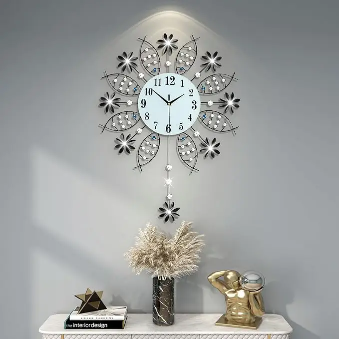 Metal Wall Clock for Home Decor Bedroom, Drawing Room, Kitchen, Dining Room Floral Handmade Wall Clock Multicolour Analog