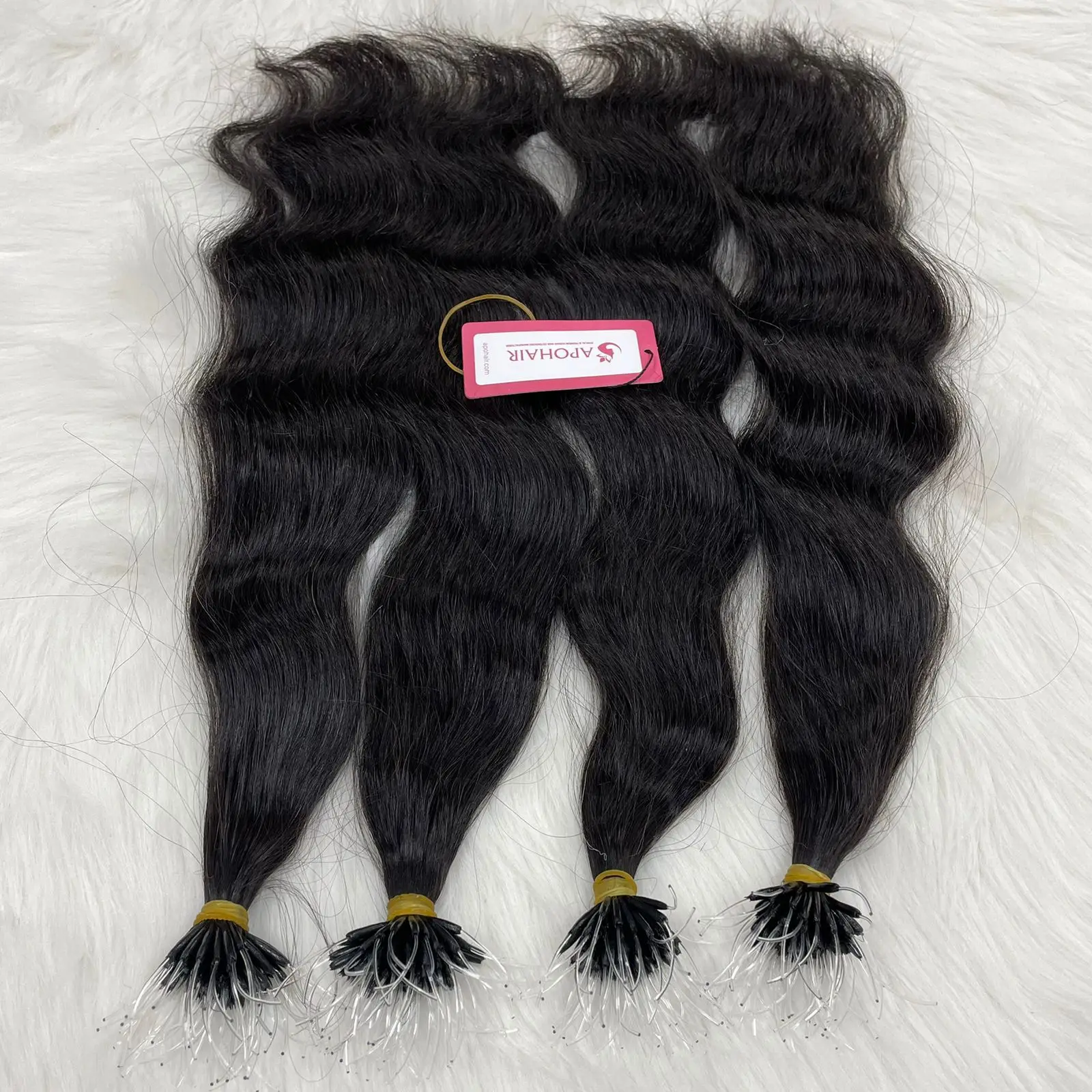 Wholesale Virgin Remy Natural Black Color Nano Plastic Tip Human Hair Extensions Natural Wavy Plastic Nano Ring Hair Extensions