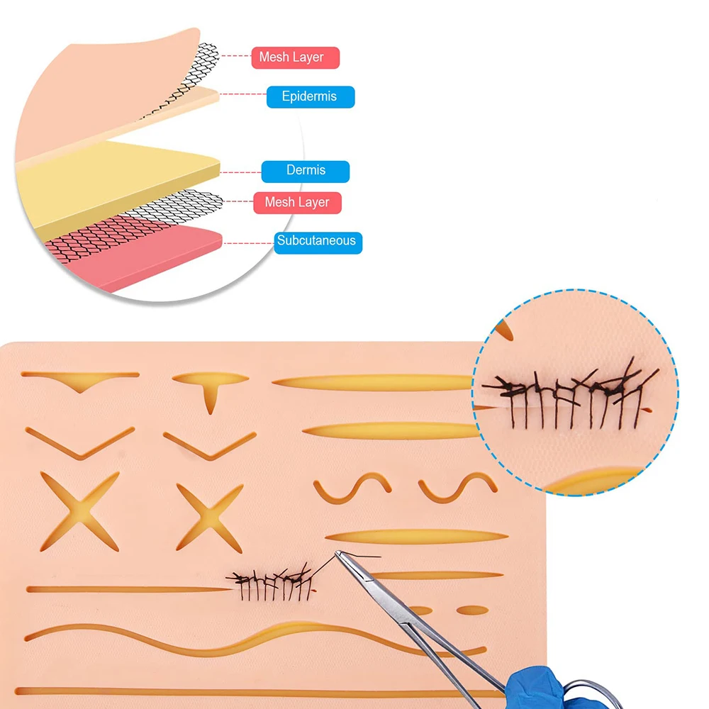 Suture Practice Kit Medical Creations With Training Guide Reusable Silicone Suturing Pad With Tool Kit