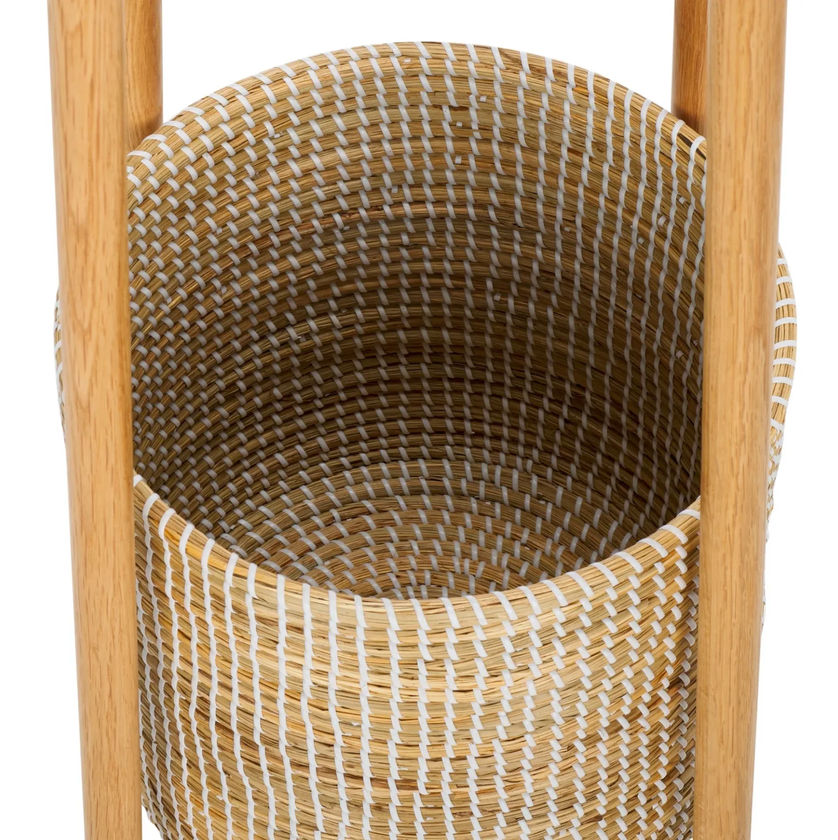 Minimal Traditional Design Wooden Coat Rack With Rattan Wicker Storage Basket For Home and Hotel Furniture