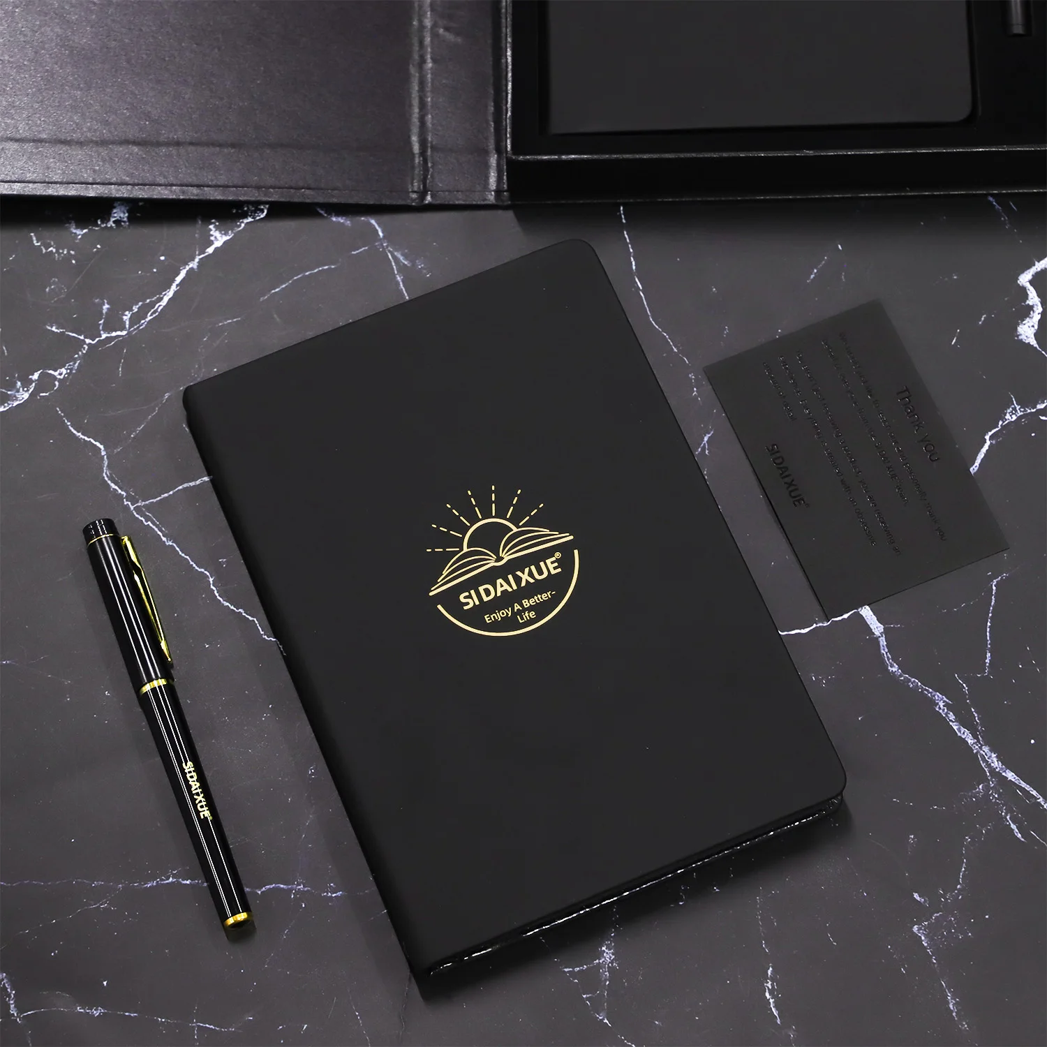 Custom A5 PU Hardcover Journal Plain Black Paper Notebook Black Paper notebook