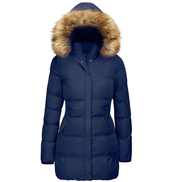 Slim Fit Ladies Classy Sexy Looking Fur Hooded Coat  With Your Custom Logo On It At Very Low Prices Women Puffer Long Coat