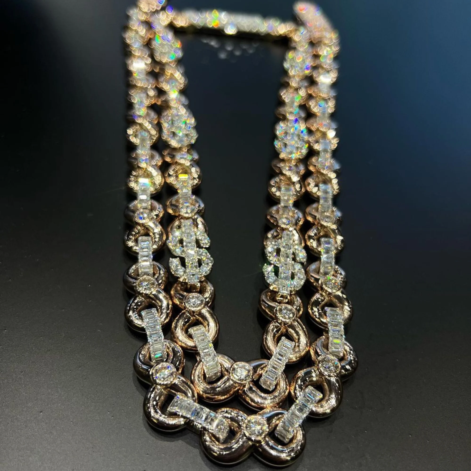 Высококачественная цепочка из кубинского муассанита с бриллиантами 16 мм 925 стерлингового серебра и желтого золота