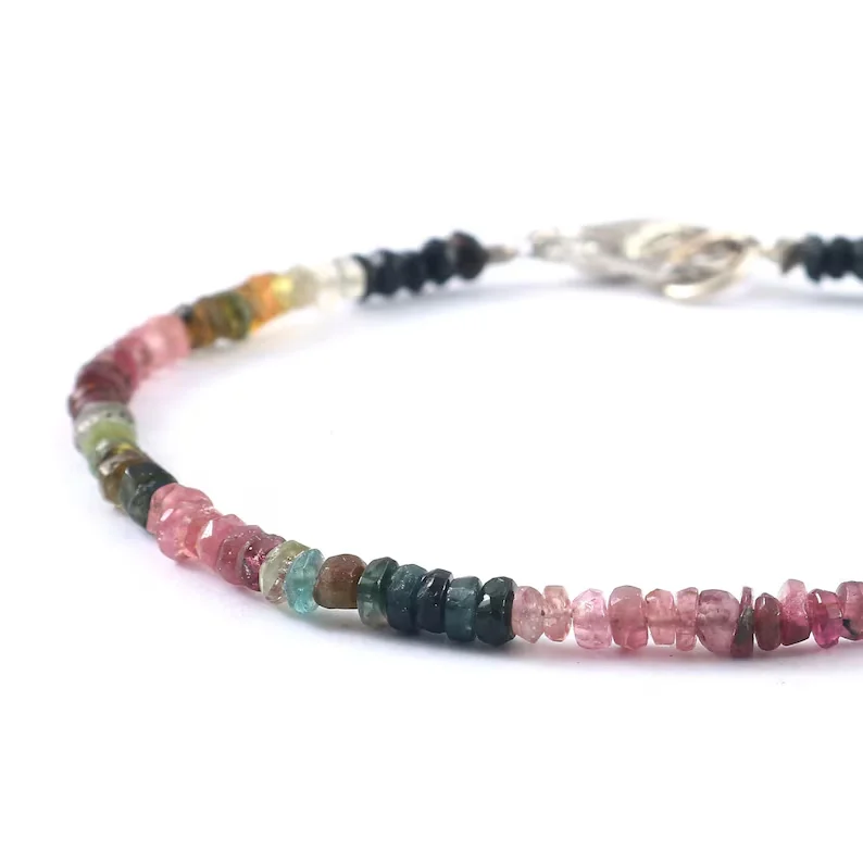 Wholesale 3mm Natural Healing Stone Multi Tourmaline Micro Faceted Bead Bracelet Ladies Jewelry Gemstone Bracelets