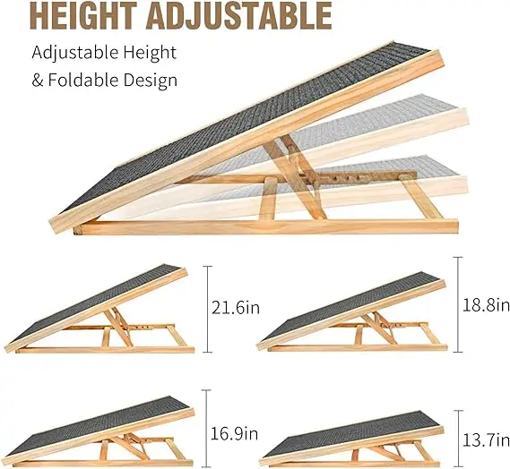 Adjustable Dog Cats Ramp Folding Portable Wooden Pet Ramp for All Small and Older Animals