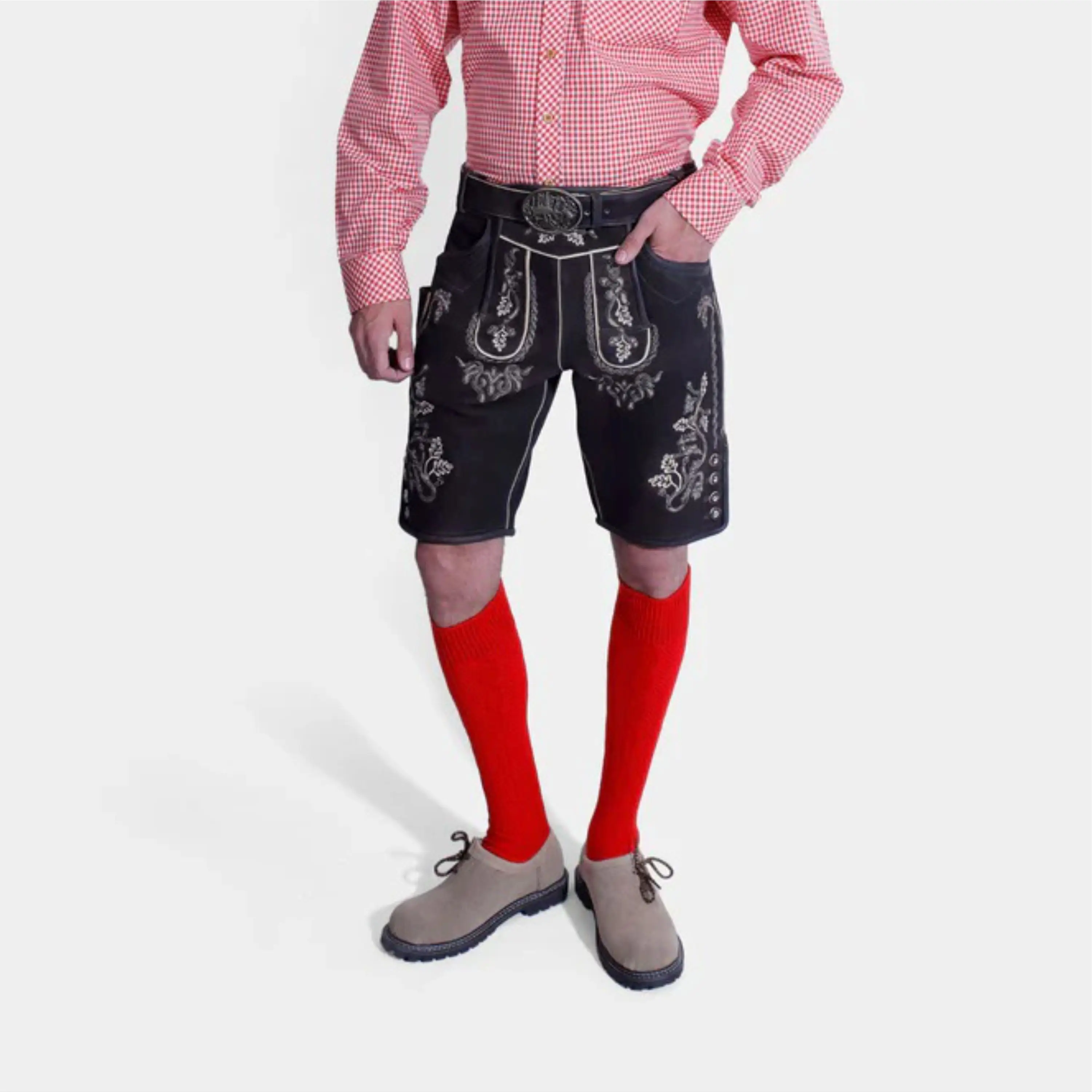 Classic Bavarian Leather Shorts Traditional Lederhosen with Embroidery and Suspenders for Oktoberfest and Celebrations