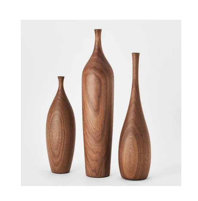 Set of 3 Custom Design Acacia Wood Table Vases Manufacturer New Design Handmade Acacia Wooden Flower Vases Supplier