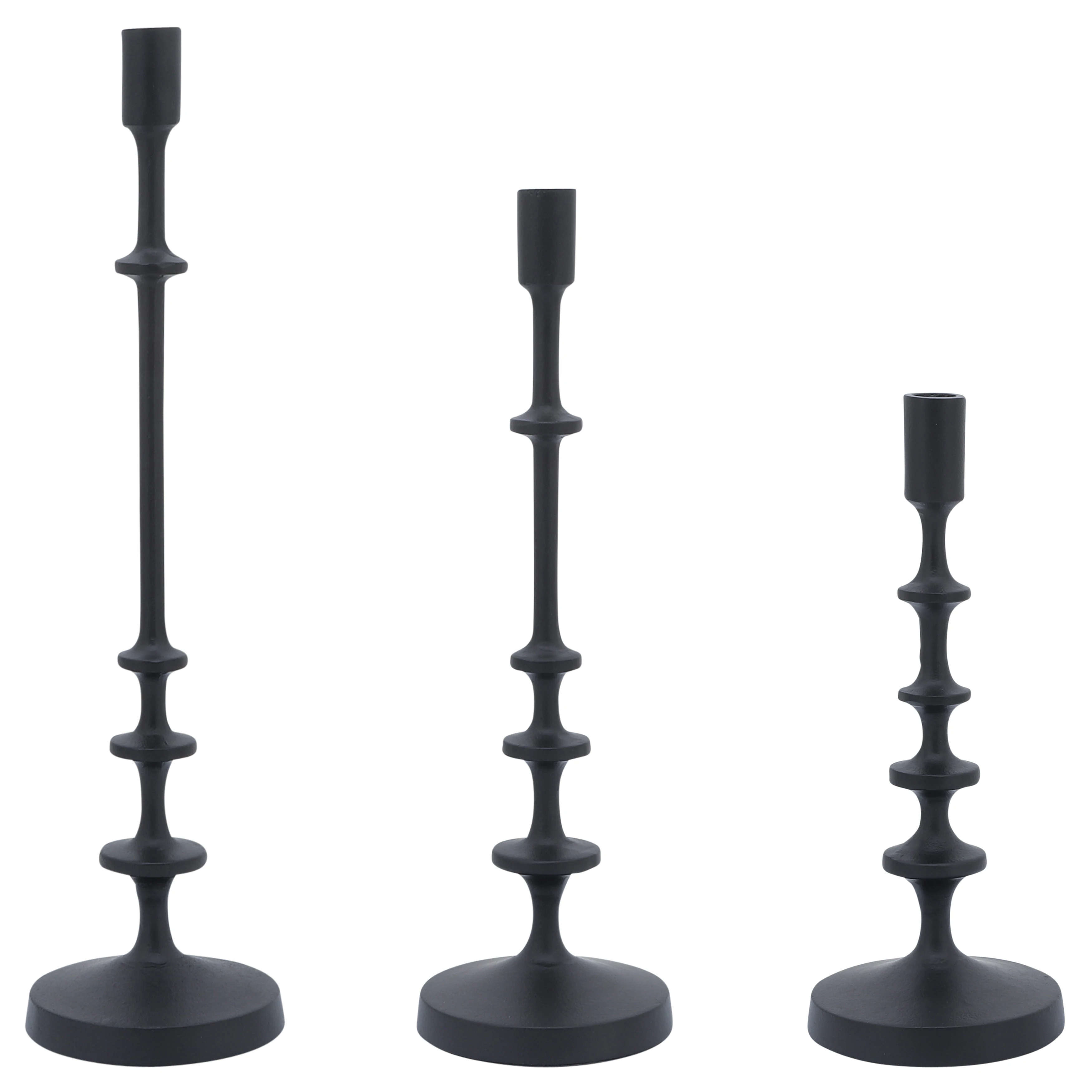 Big Size Sleek Design Handmade Black Powder Coated Finishing Metal Candle Holder Decorative Lighting for Home Set of 3