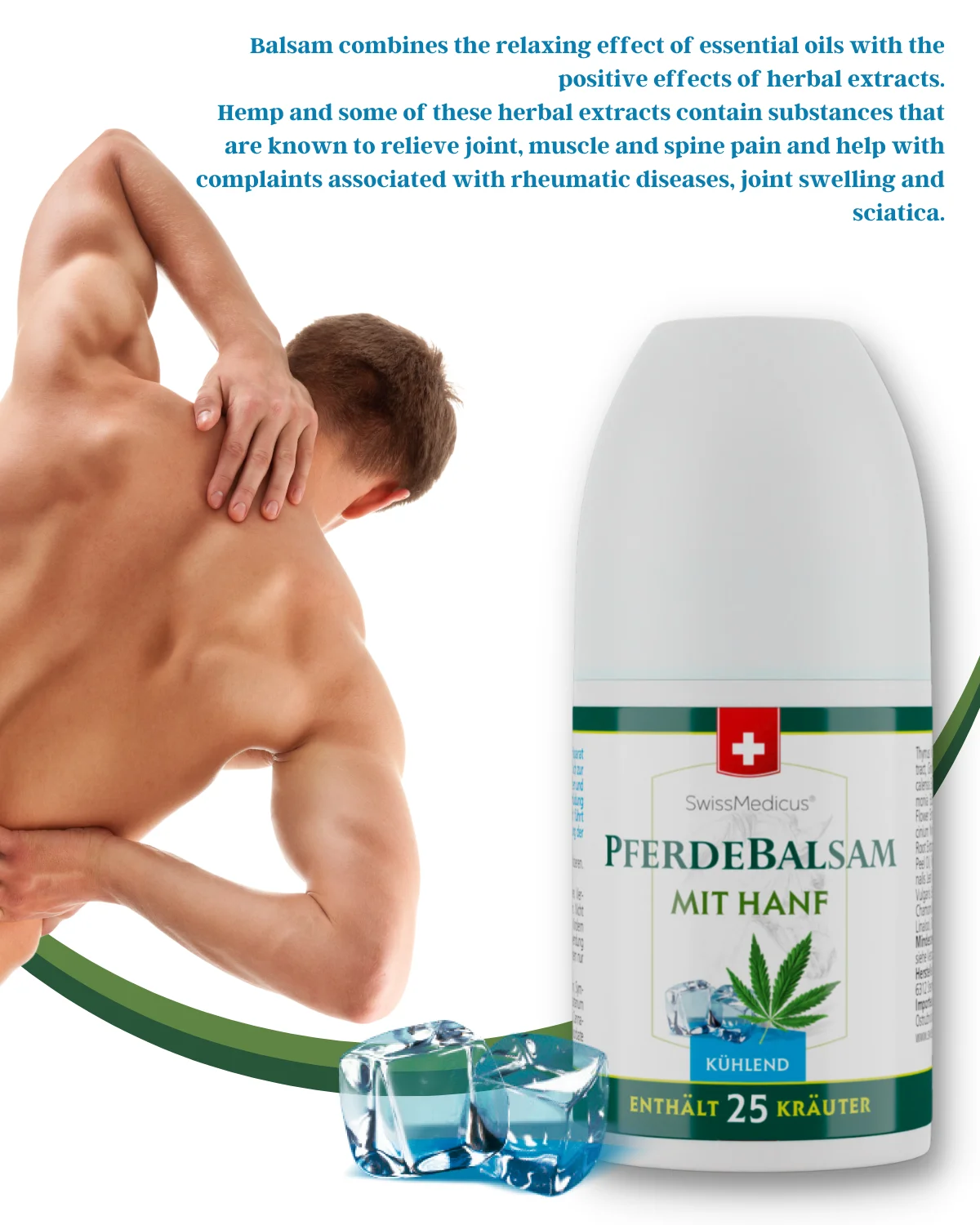 SwissMedicus Pferdebalsam with hemp cooling Roll-On, heavy legs relief, Swiss quality, pain relief cream, Varicose veins, 90 ml