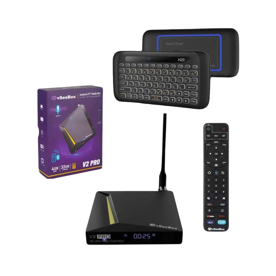 Купить 50 получить 20 бесплатных новых оригинальных 2023 vSeeBox V2 Pro с голосовым пультом (4 ГБ оперативной памяти + 32 ROM)
