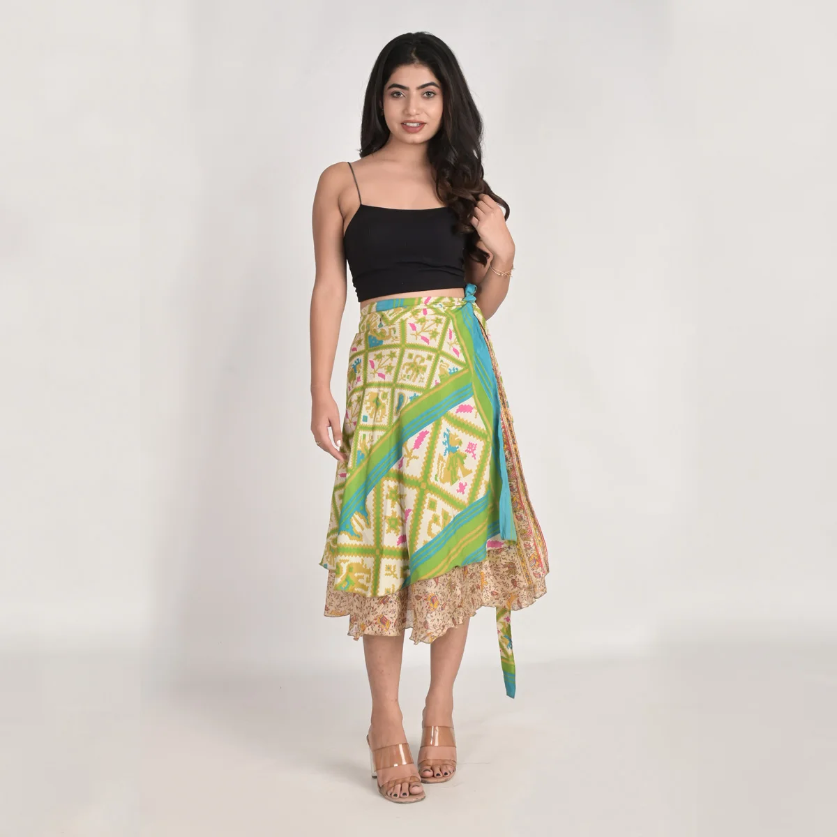 Wholesale Lots of Animal And Birds Print Sari Wrap Skirt Tea Length Double Layer Magic Wrap Skirts