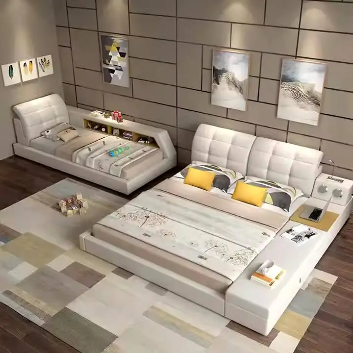 CBMmart Smart Bedroom Furniture Fabric Tatami Bed Double Storage Massage Bed Leather Multi functional Bed King Size