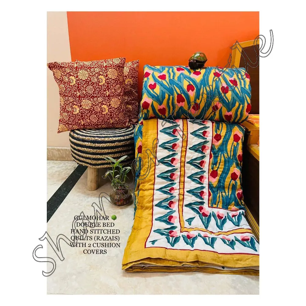 Attractive Bedspread Blanket Indian Cotton Floral Print Jaipuri Decor Rajai Queen Coverlet Ethnic Indian Bed Spread Home Decor