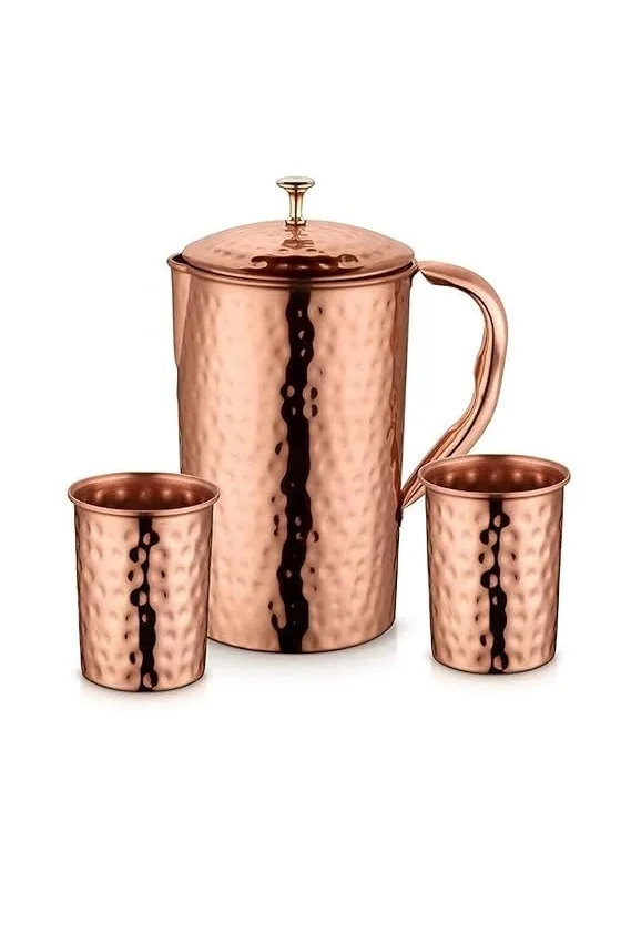 Best Selling Copper Drinkware Set Water Jug With Lid & 2 Copper Tumbler for Kitchen Home Hotels Restaurants Made of Glass