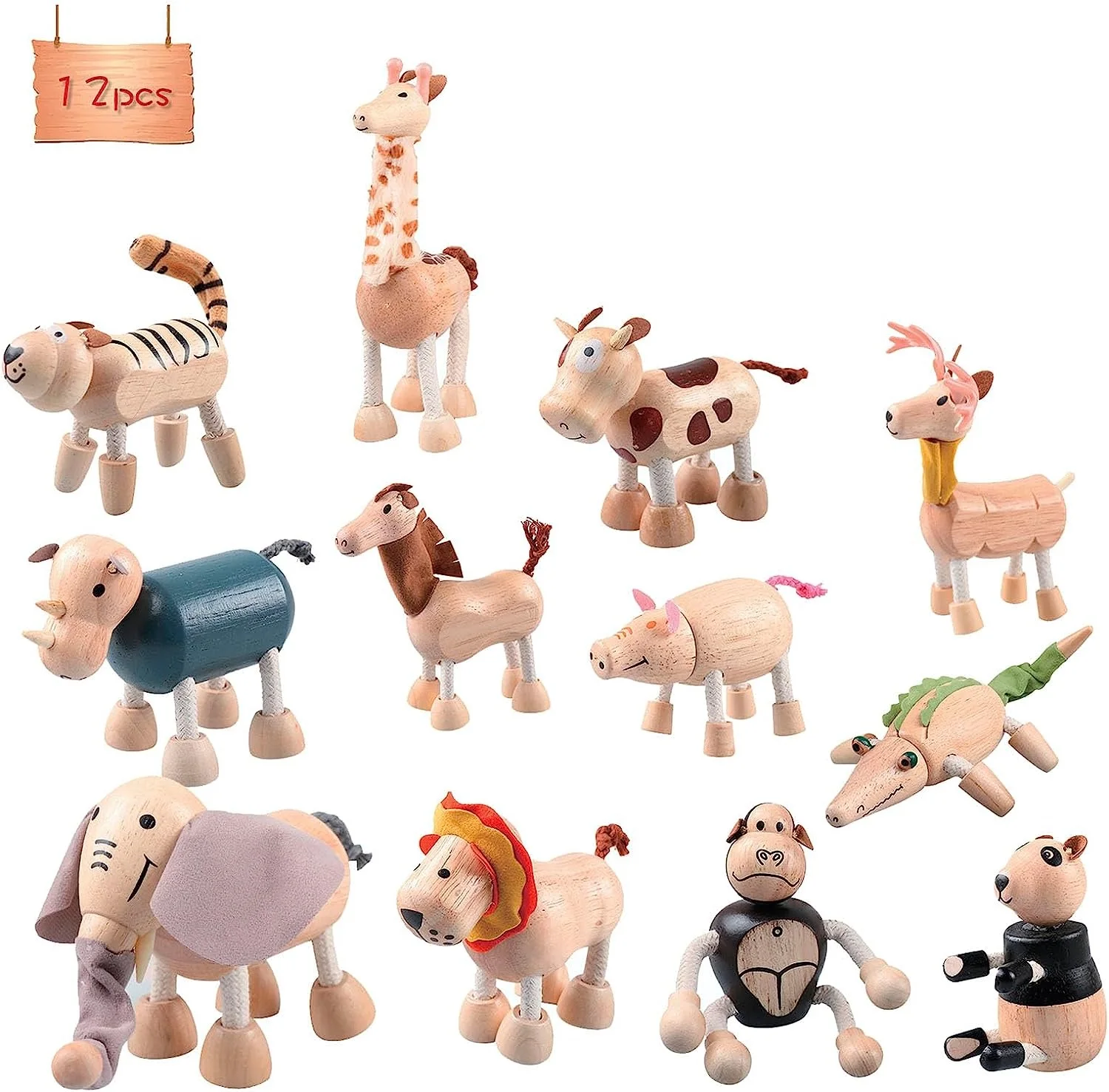 Custom Logo Low Price Colorful Wooden Toys Bendable Animal Figures Early Education Toys for Kids