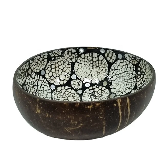Handicraft Wicker supplier coconut craft home decor tablewares kitchen storage supplier pearl mosaic coconut bowl for food