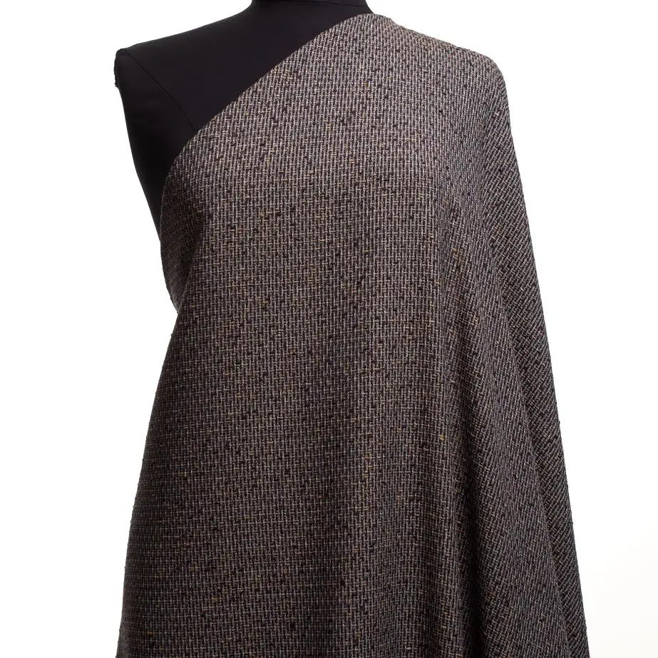 Bulk Quantity: Natural Fibre Tweed Fabric For Sale By The Meter.High-Quality Blue Fabric Made from Linen and Wool for Clothing.