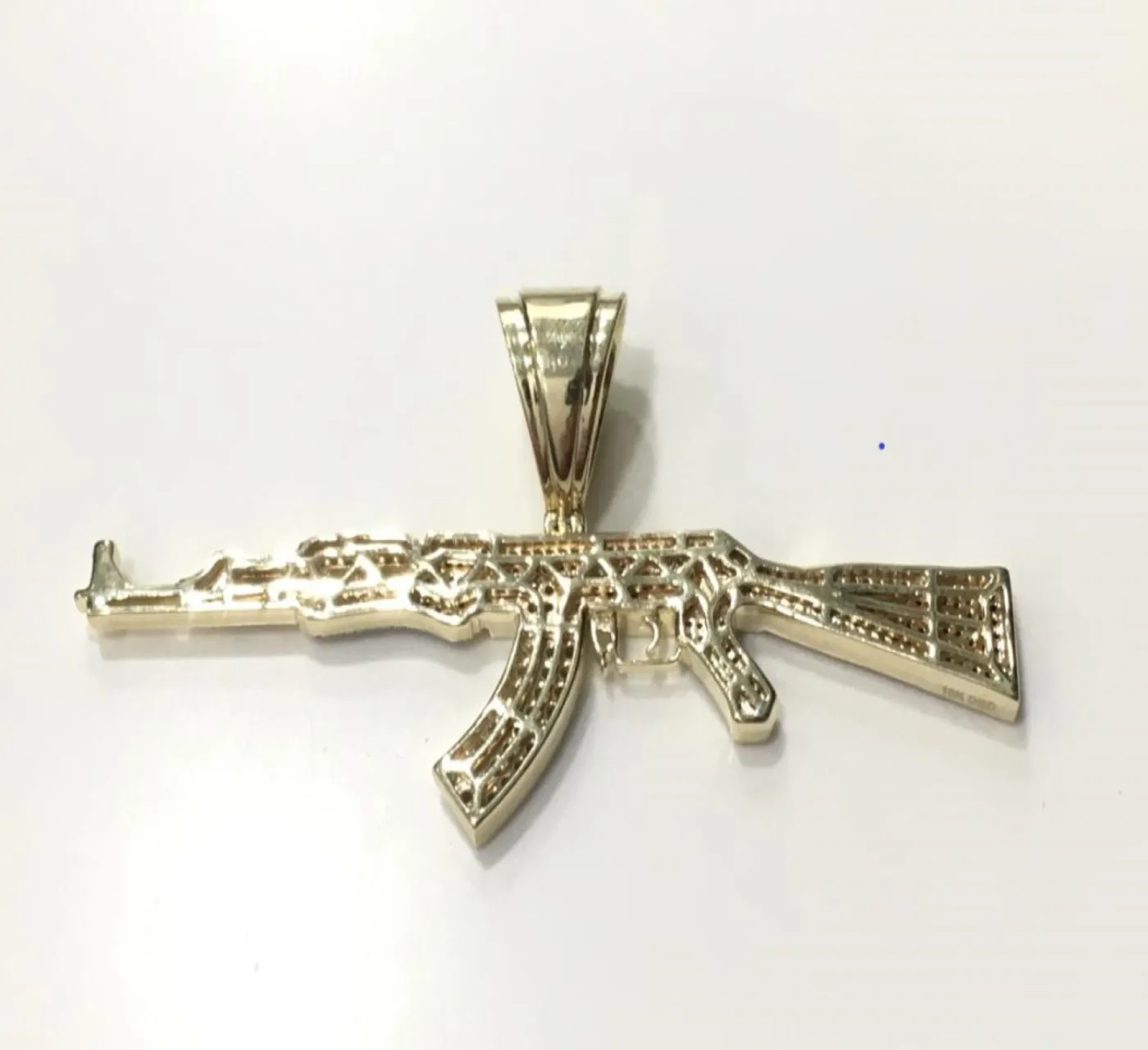 Customized Fully Iced Out  Rapper Charm with Round Diamond AK-47  Machine Gun Riffle Pendant