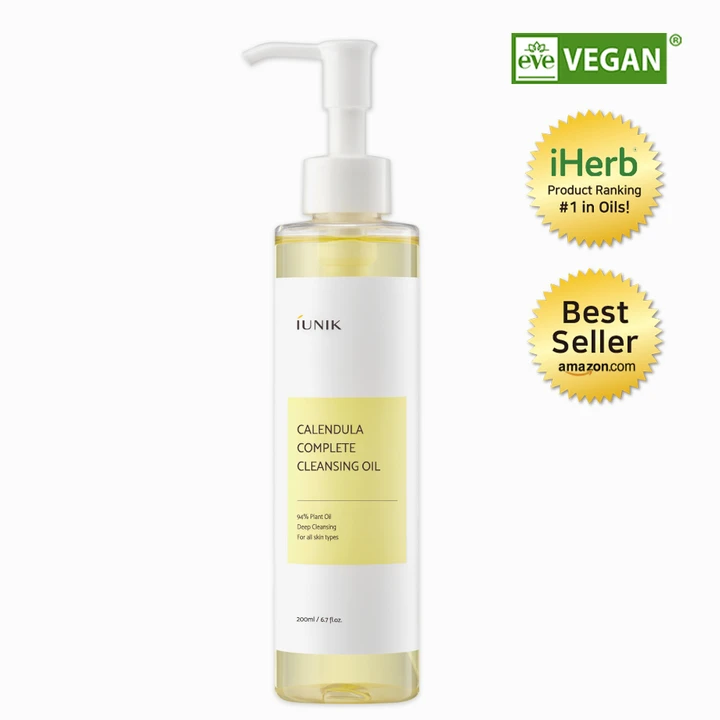 Korean Facial Cleanser iUNIK Calendula Complete Cleansing Oil 200ml Makeup Remover Gentle Blackhead Melting