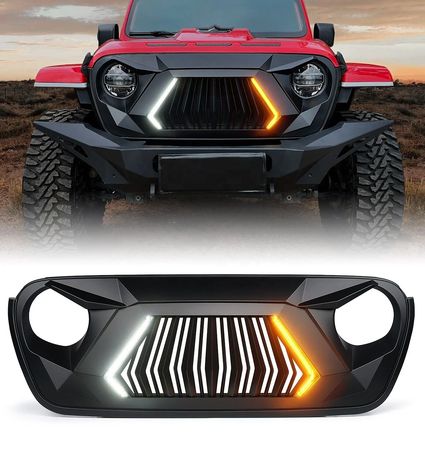 Высококачественная Передняя решетка для автомобиля 4x4 с янтарными фарами Jeep Wrangler