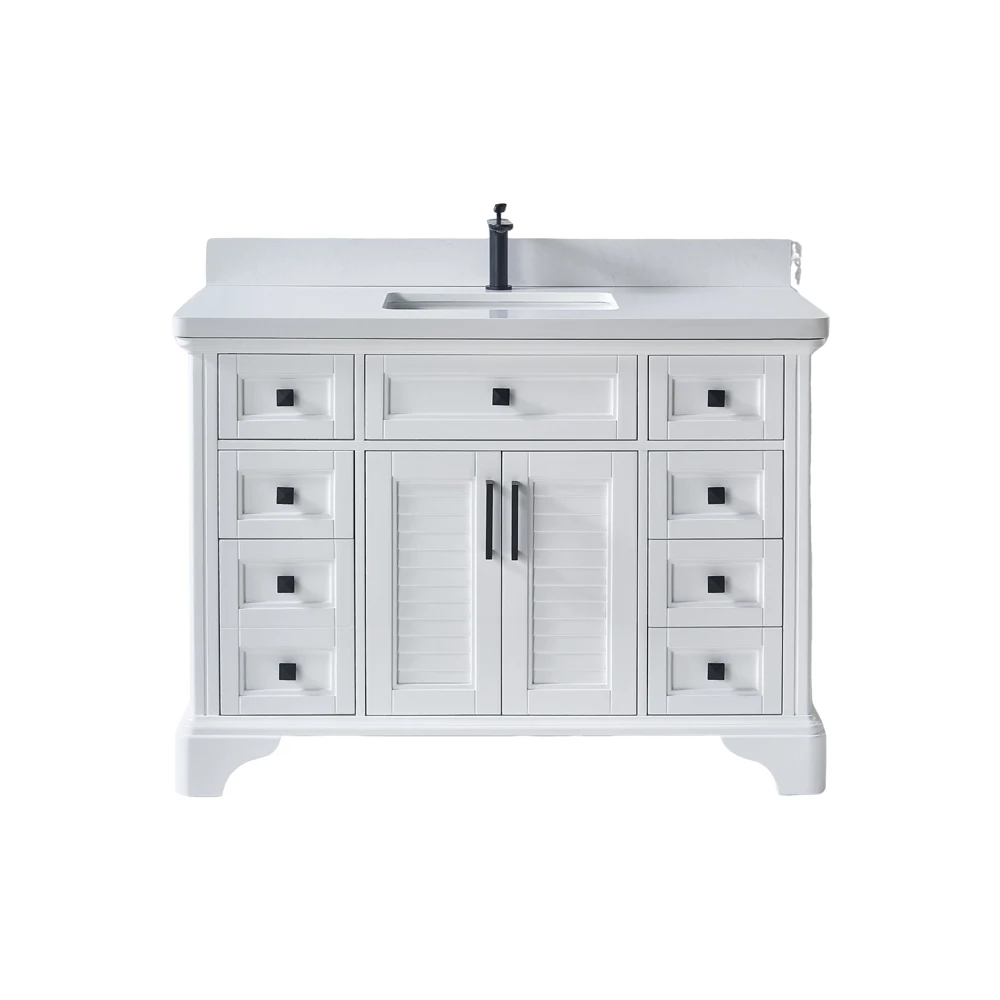 White Shaker Doors Freestanding Double Doors Custom Made Cabinet Single Sink Bathroom Vanity