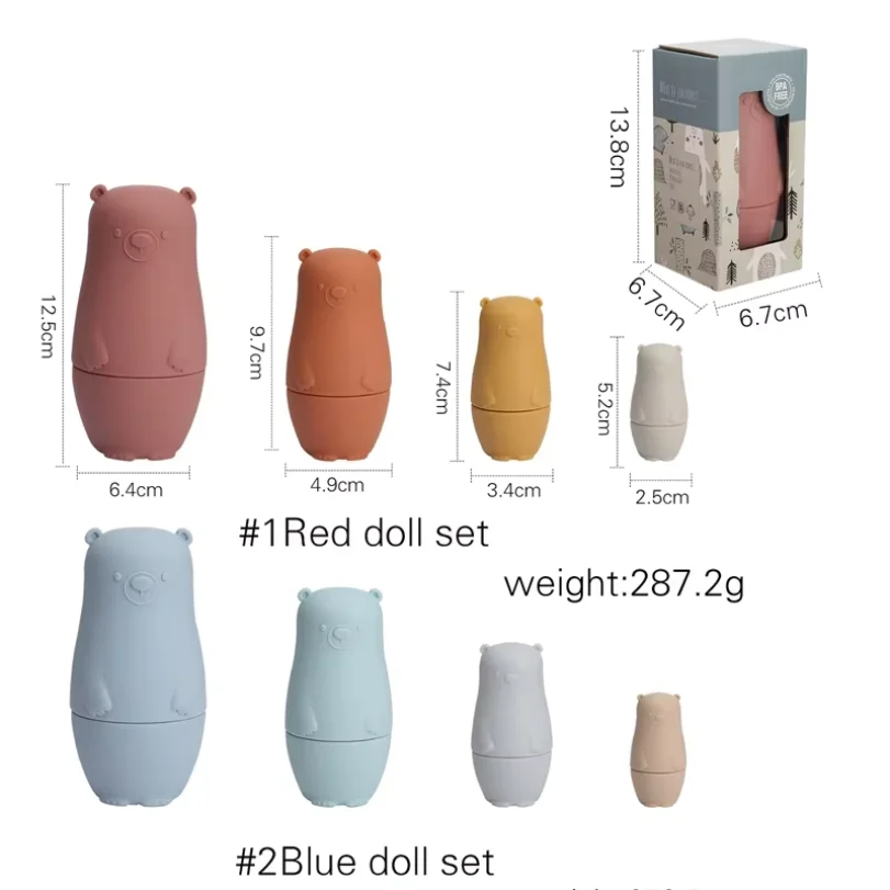Wholesale Bear Shape Matryoshka Nesting Stacking Russian Silicone Doll Toy