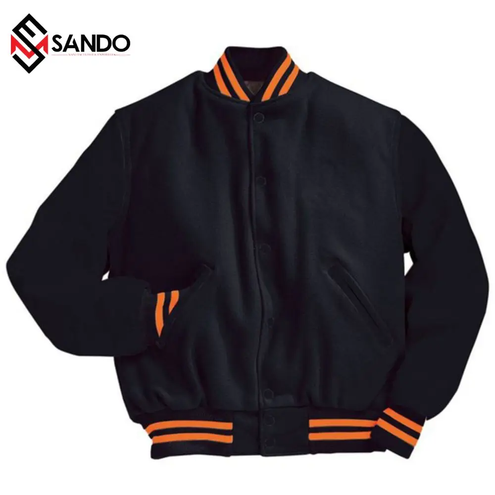 Black custom embroidery logo sleeves chenille baseball letterman varsity jacket bomber baseball jackets summer parka