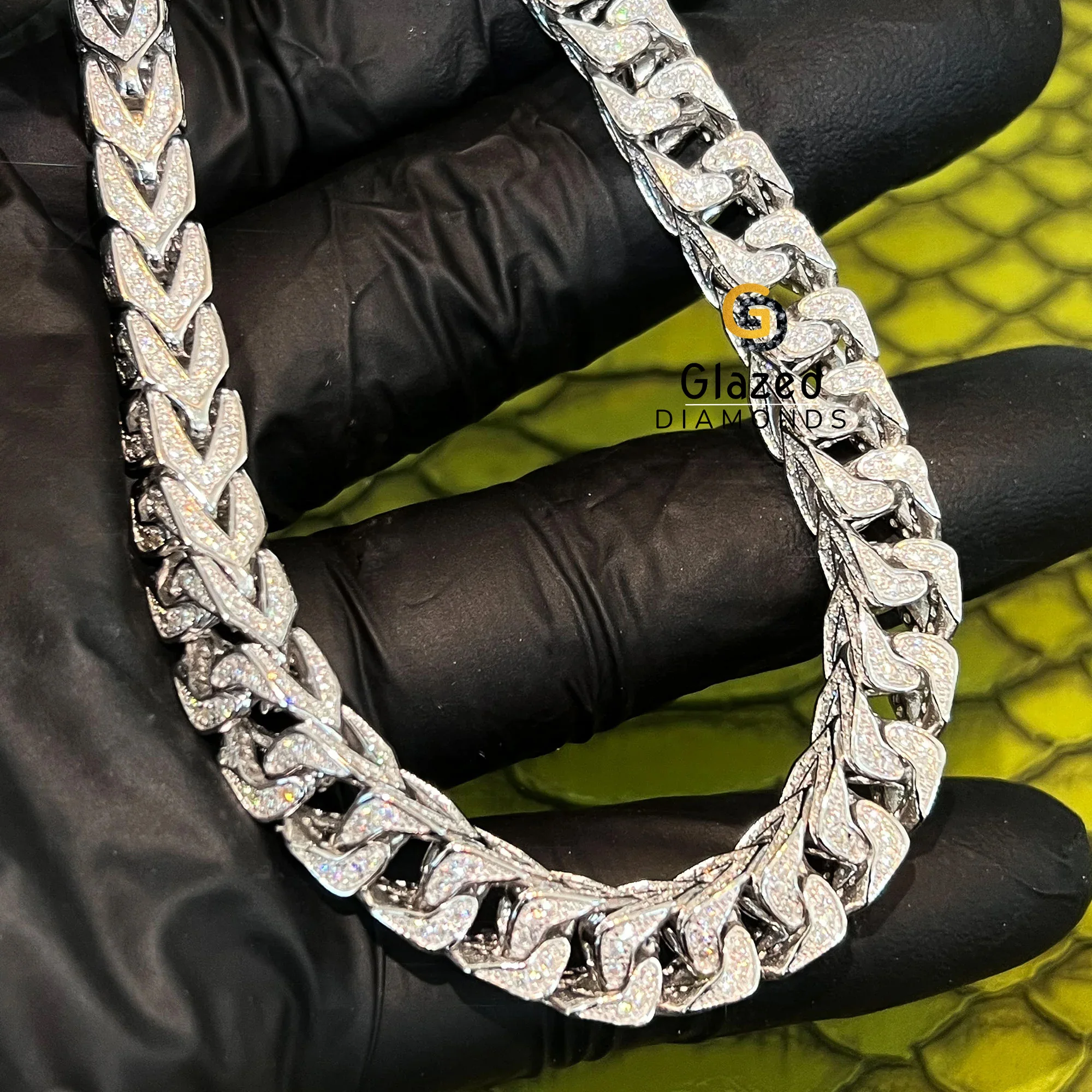 Hot Selling 925 Sterling Silver Franco Cuban Chain Studded With Round Brilliant Cut Vvs Clarity Moissanite Diamonds For Men