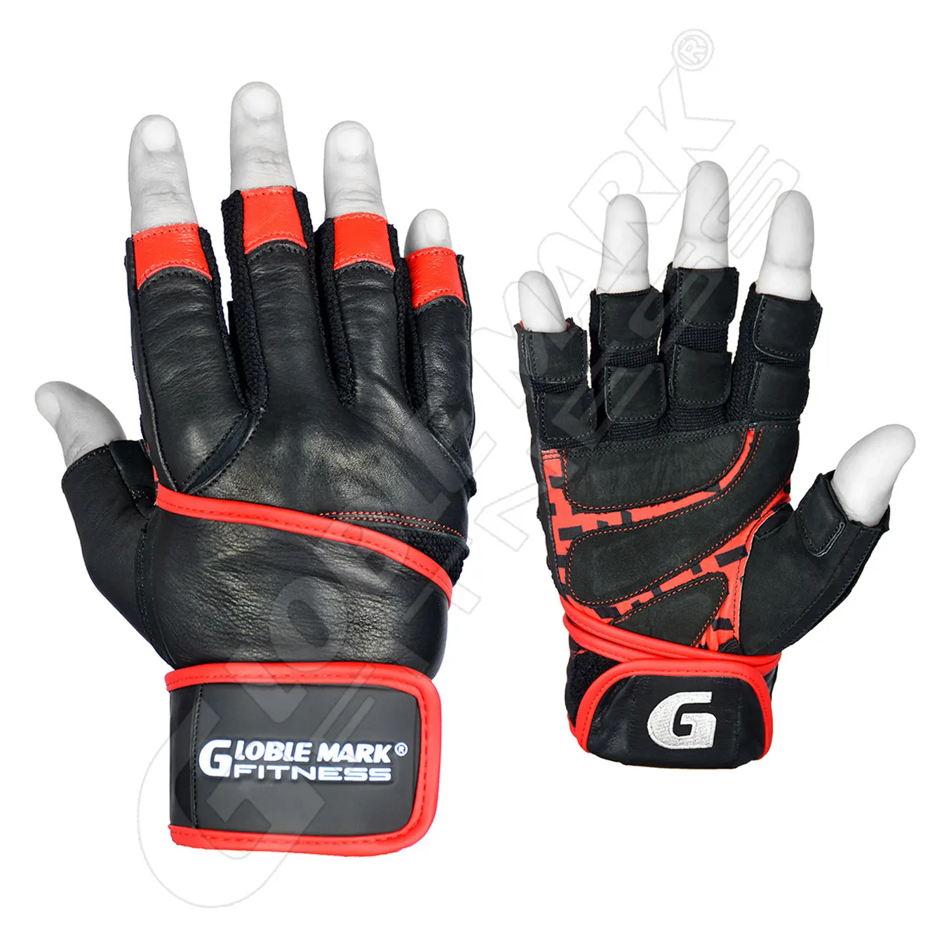 Cowhide Weightlifting Gloves with Grip Palm Wrist Support Double Straps Leather Wrap Gym Fitness Bodybuilding Workout Training