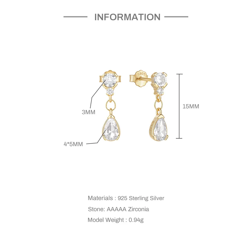 Aimgal fine jewelry S925 sterling silver 18k Gold Plated elegant drop earrings tarnish free piercing jewelry