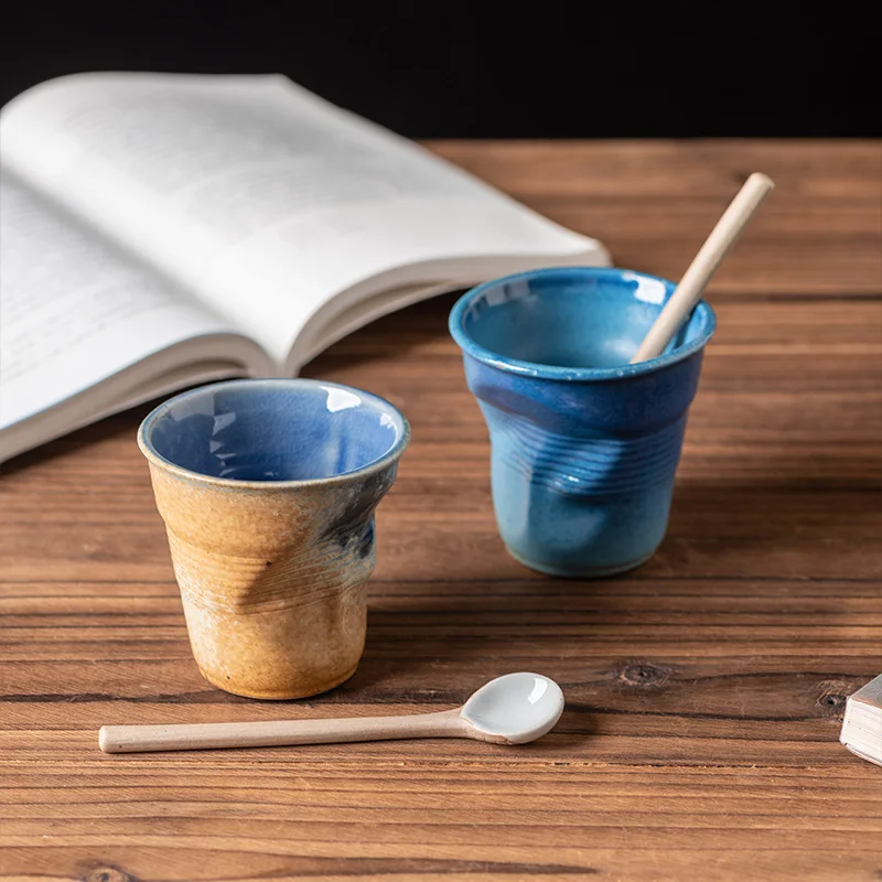 Creative Hand Pinched Ceramic Coffee Mug Crumpled Latte Cup Japanese-style Stoneware Water Cup Multi-functional Cup